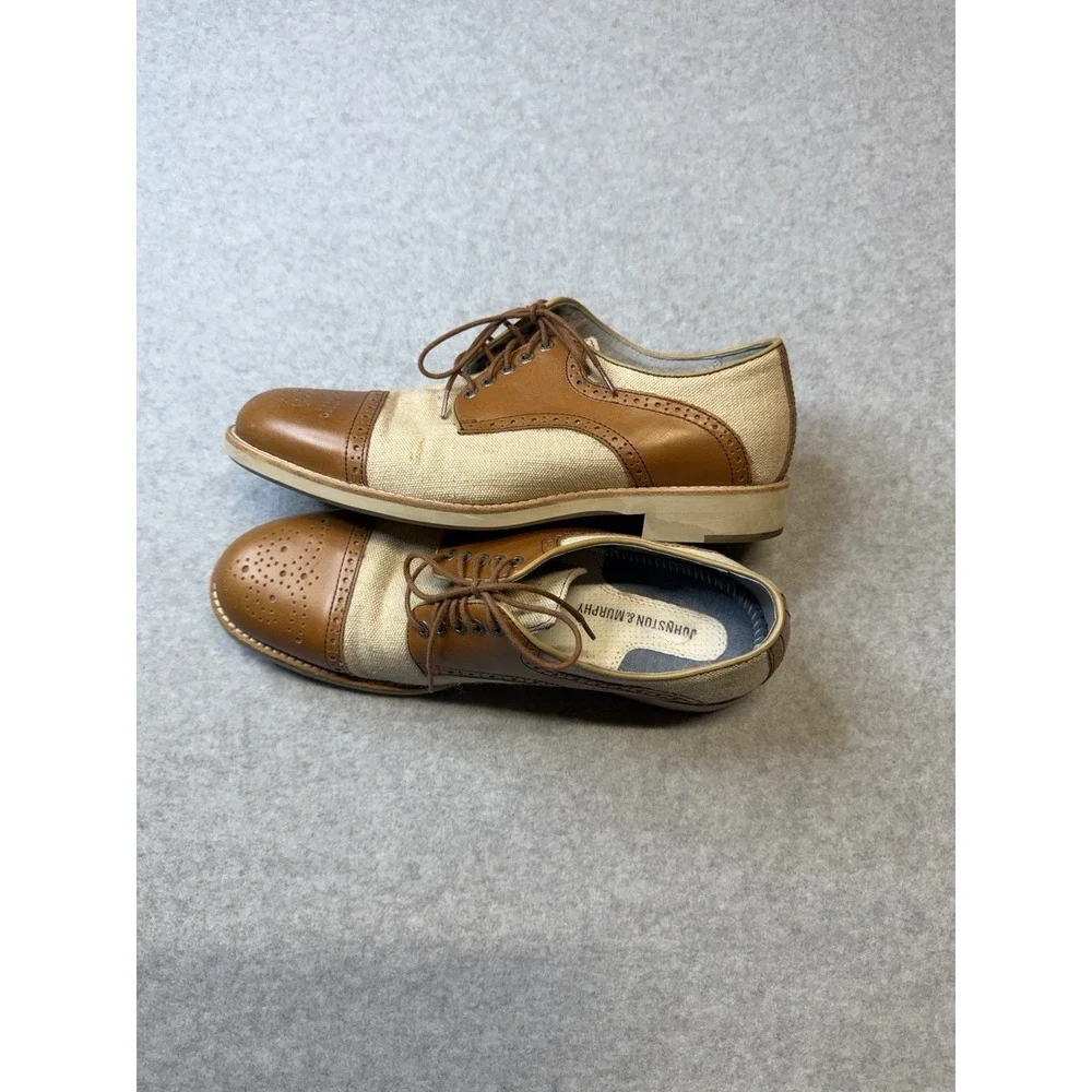 Johnston & Murphy Brown Leather & Canvas Oxford Shoes Lace up Men's Size 10M